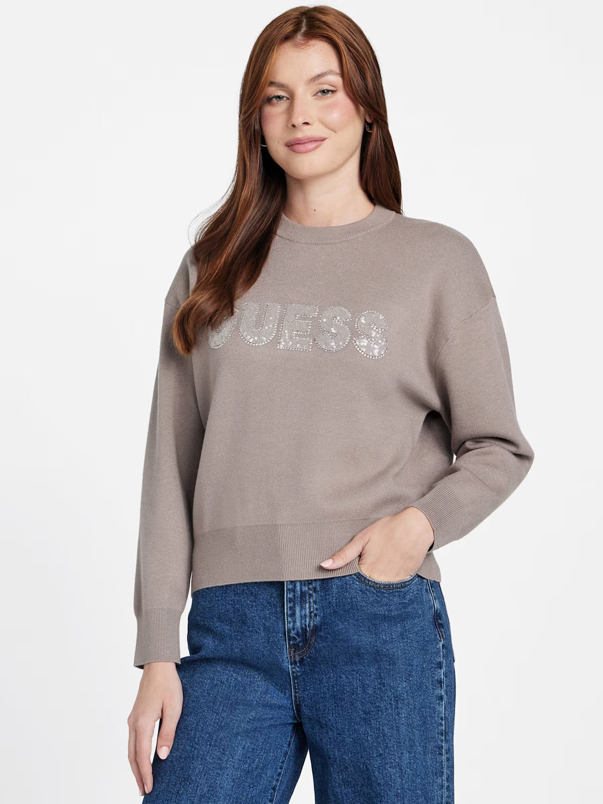 Guess WOMENS' Cute Logo Sweater Brown