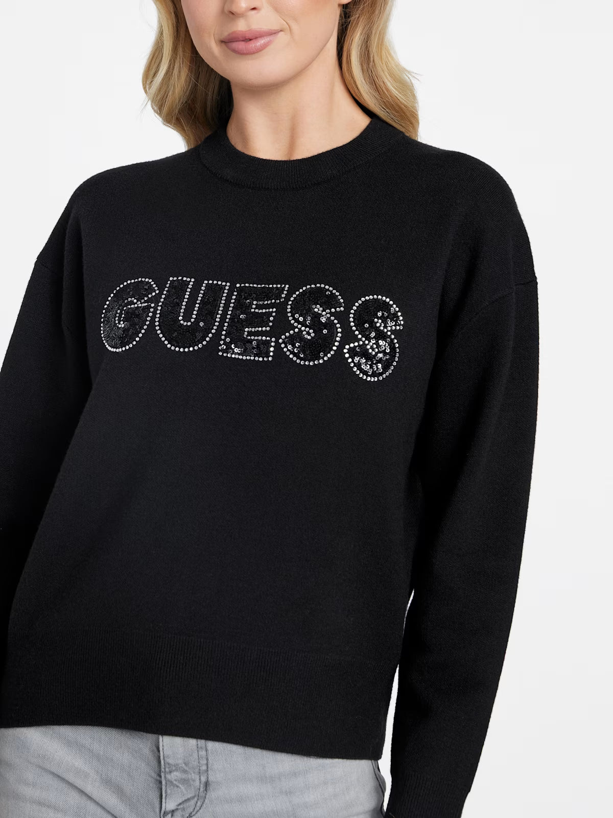 Guess WOMENS' Cute Logo Sweater BLACK