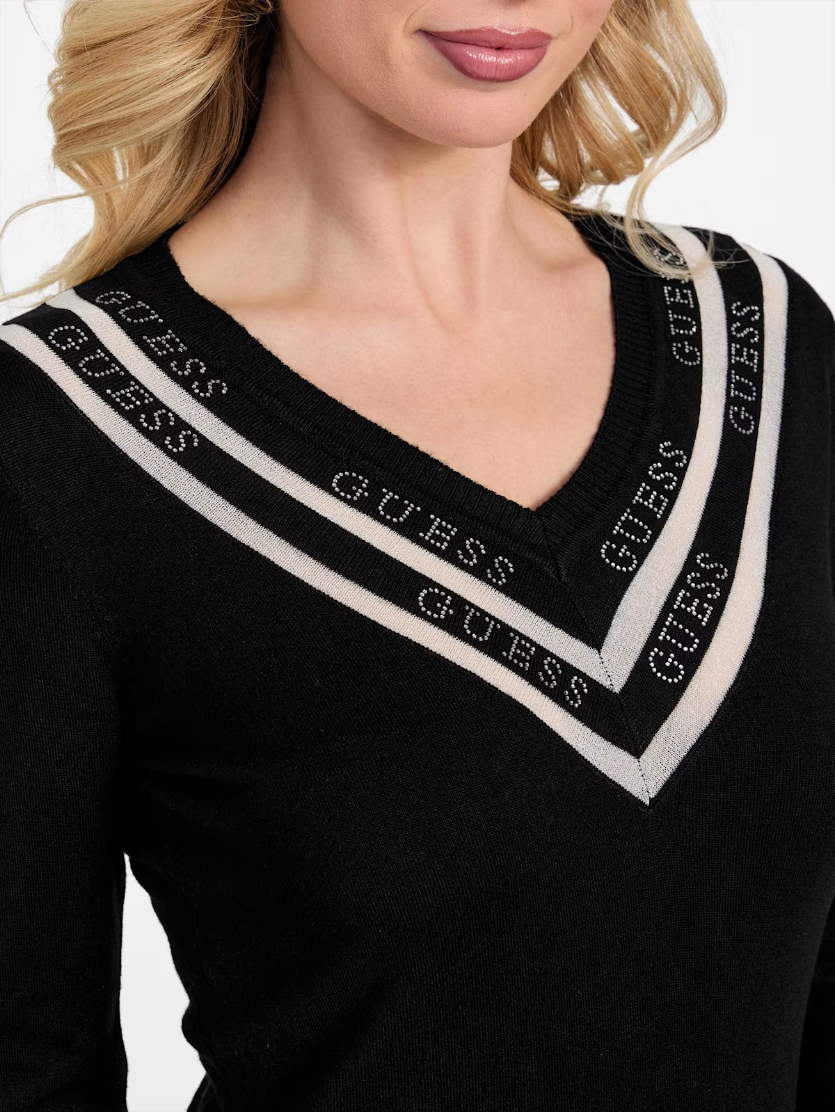 Guess Womens' Davinia V-Neck Sweater Black