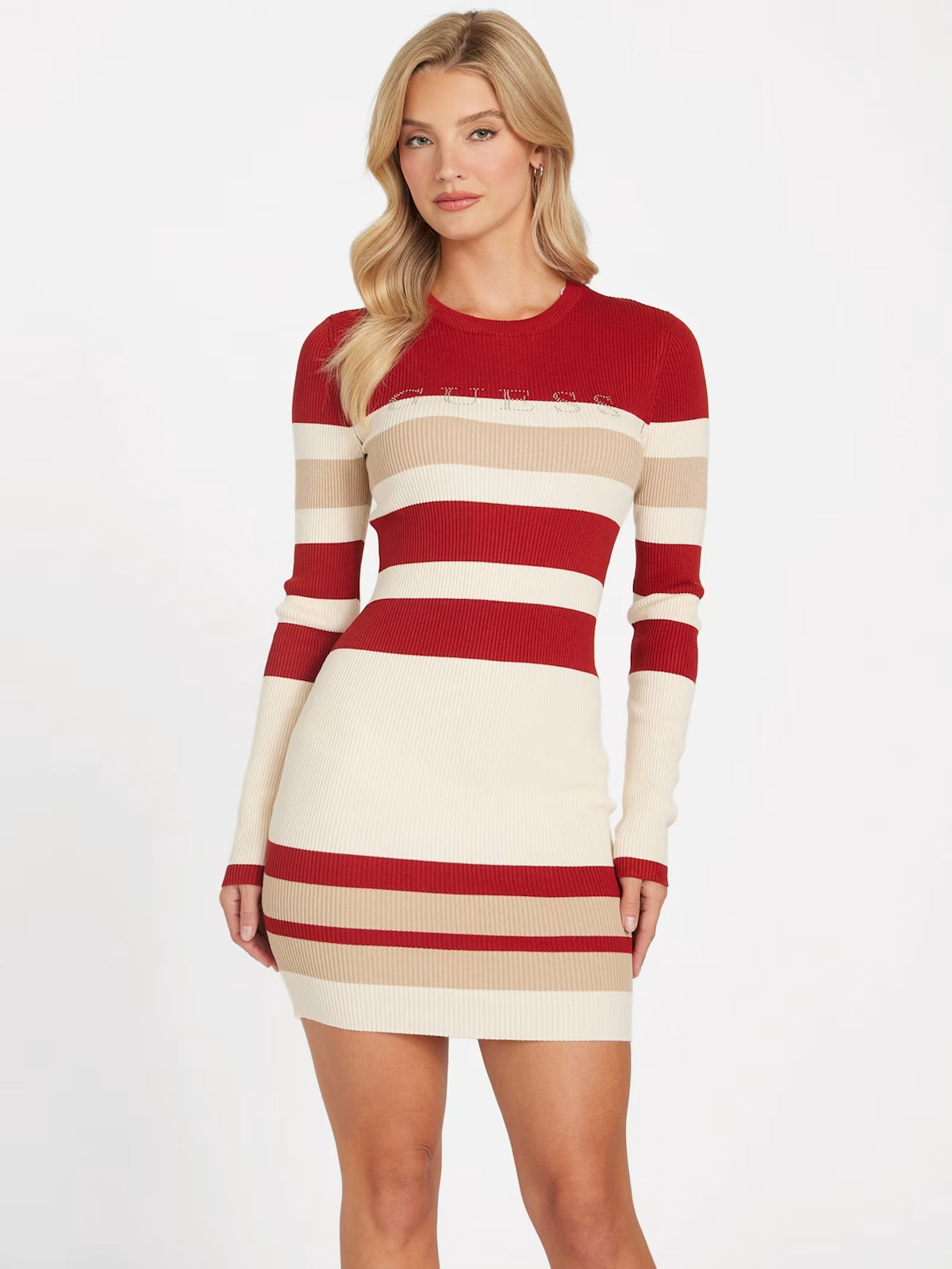 Guess WOMENS' Amiri Striped Sweater Dress red