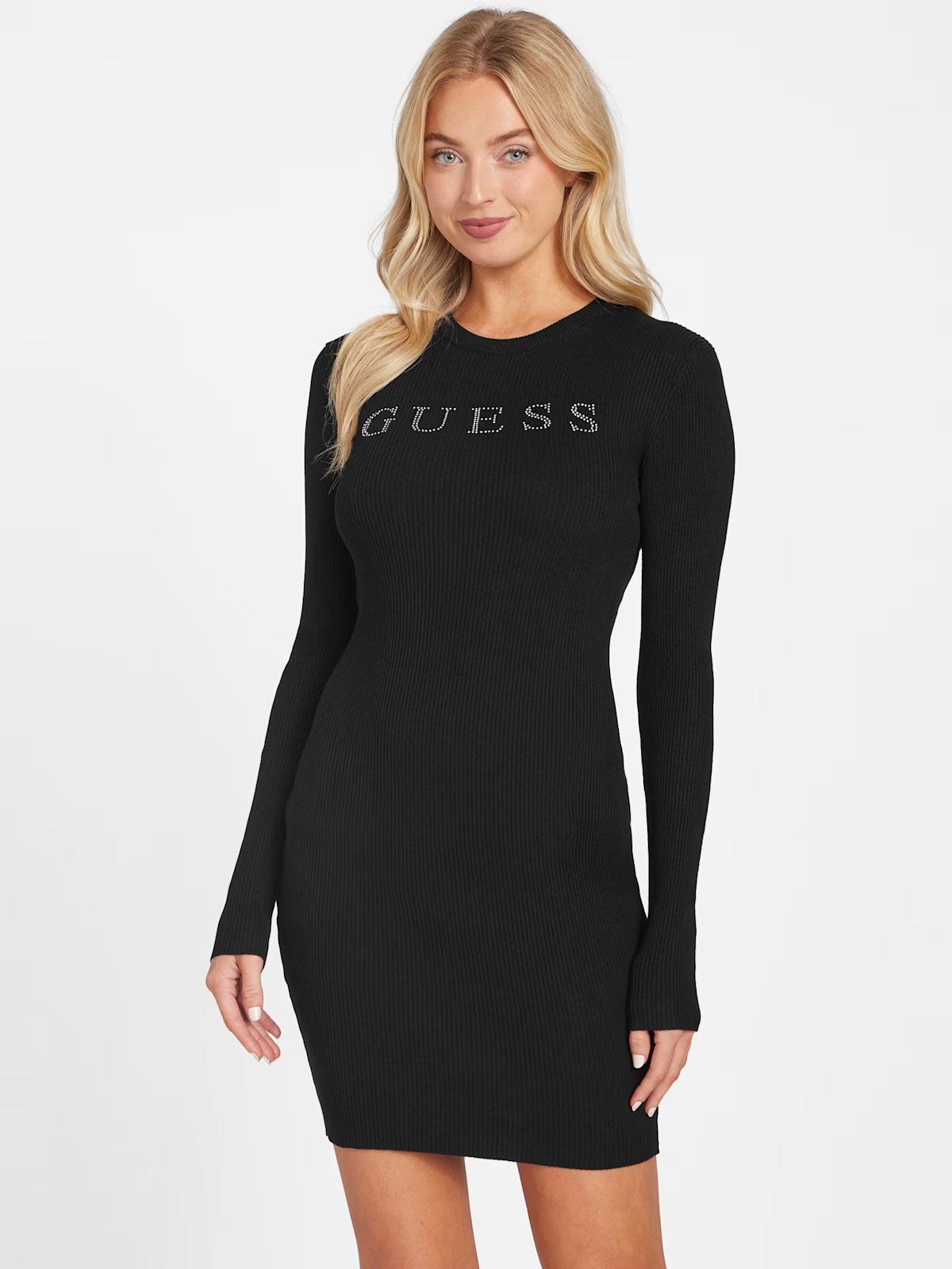 Guess WOMENS' Amiri Solid Long-Sleeve Sweater Dress Black