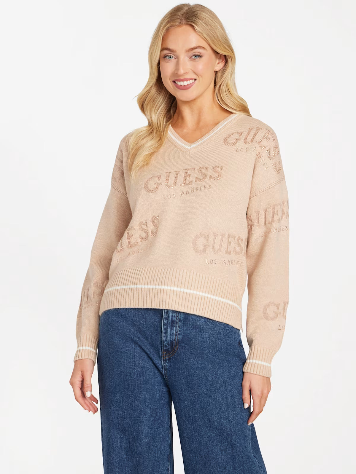 Guess Womens' Dateryn V-Neck Sweater BEIGE