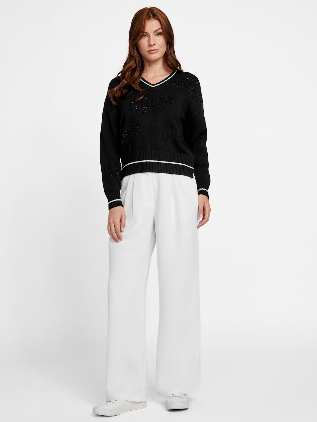 Guess Womens' Dateryn V-Neck Sweater BLACK