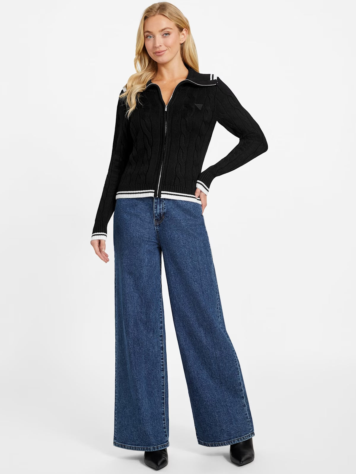 Guess WOMENS' Vicky Zip Sweater BLACK