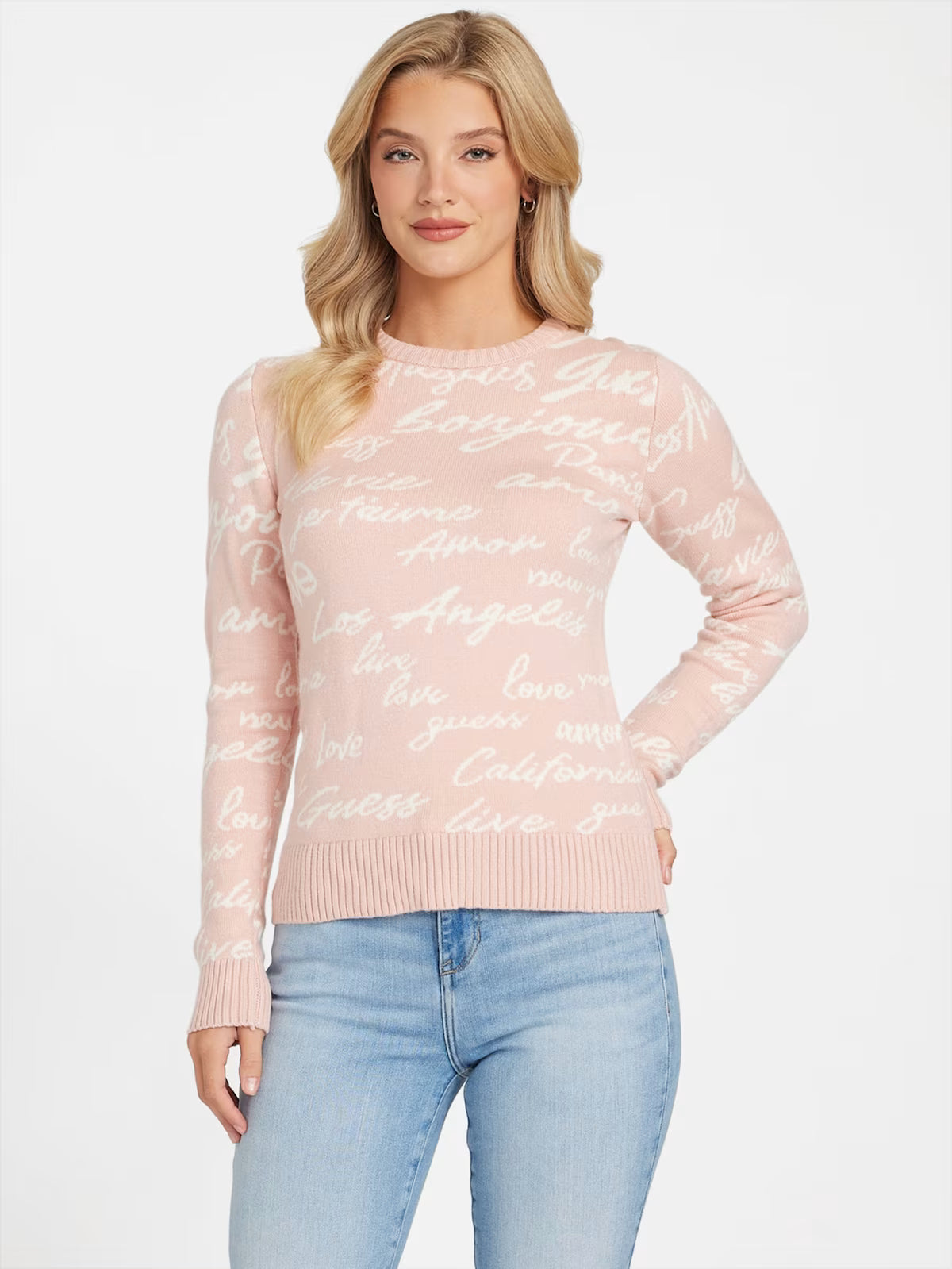 Guess Womens' Junie Logo Sweater Pink