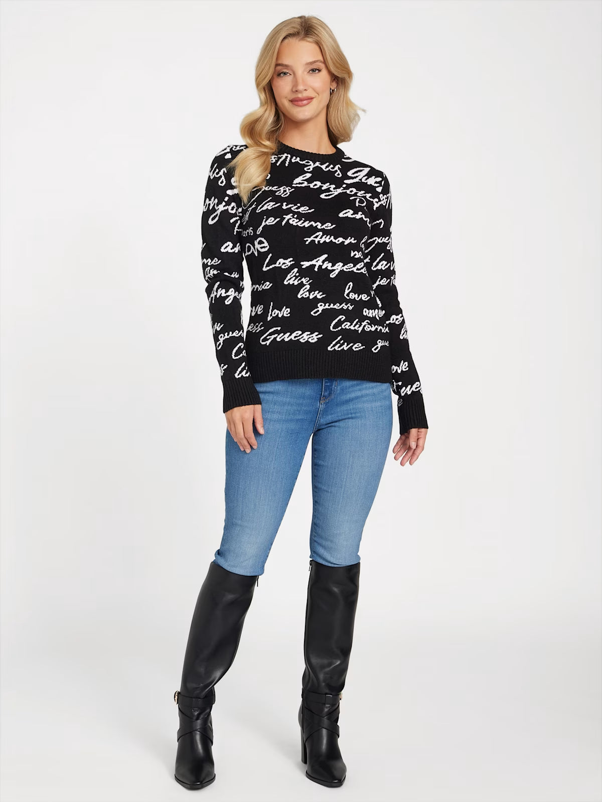 Guess Womens' Junie Logo Sweater BLACK