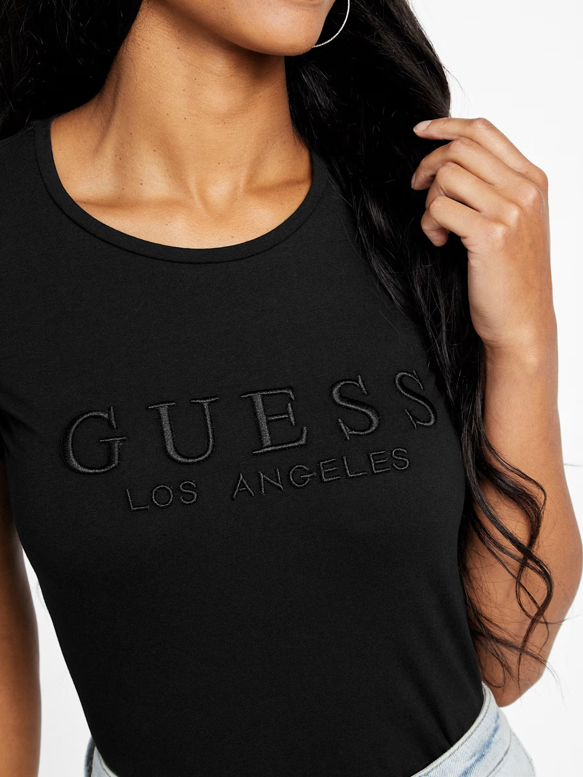 WOMEN GUESS Lizza Embroidered Logo Tee Black