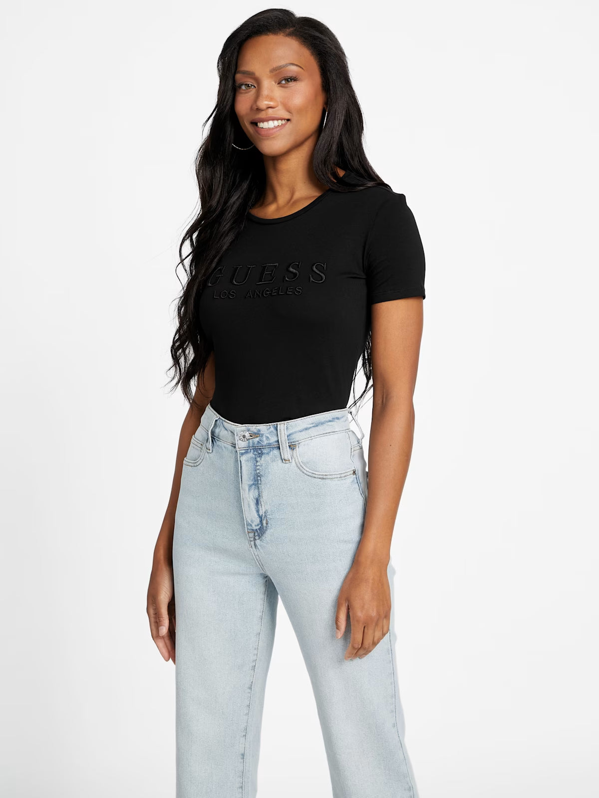 WOMEN GUESS Lizza Embroidered Logo Tee Black