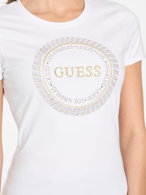 Guess Womens' Eco Julie Rhinestone Tee/ WHITE