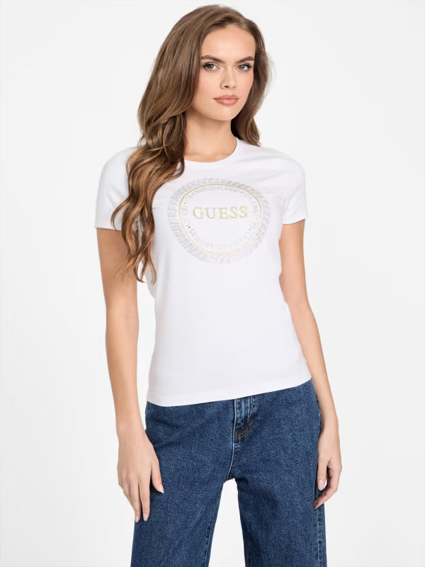 Guess Womens' Eco Julie Rhinestone Tee/ WHITE