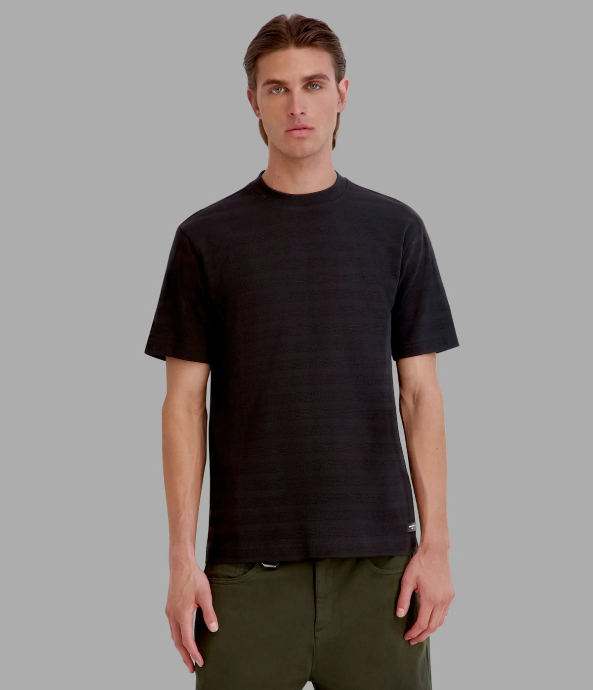 KARL TEXTURED COTTON STRIPE TEE-Black