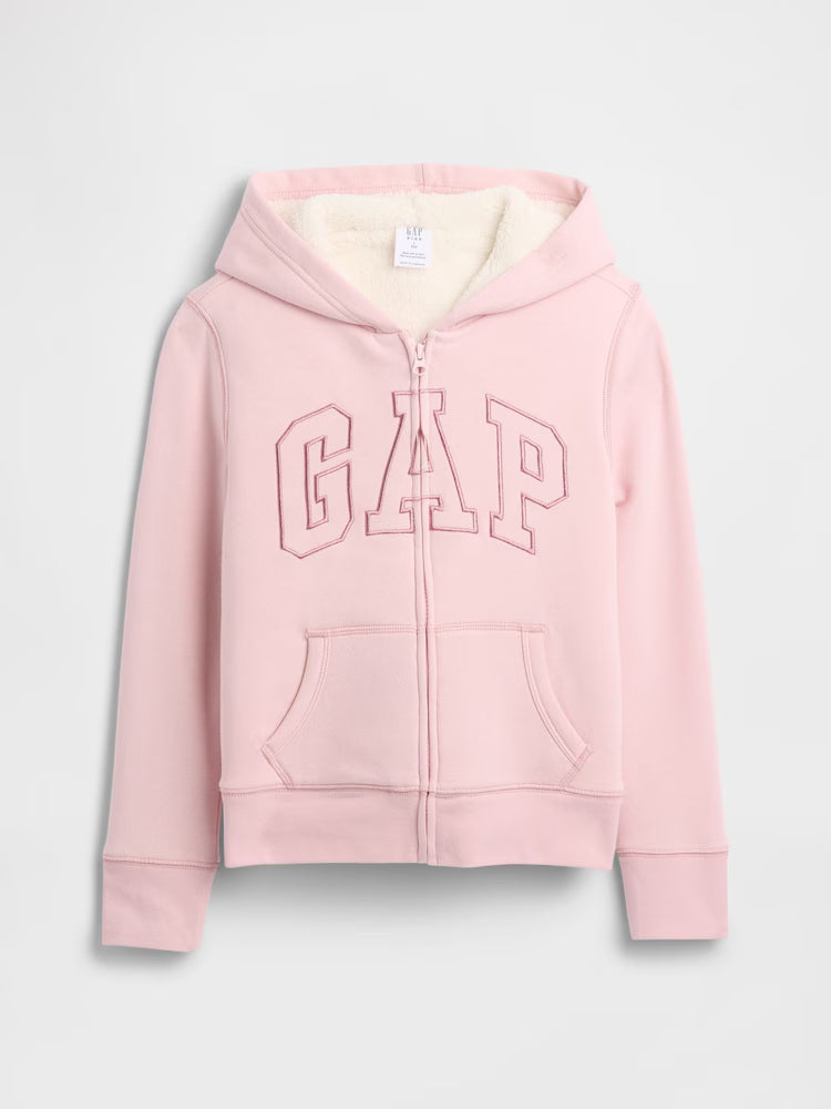 Girls Gap Pink Logo Sherpa-Lined Zip Up Hoodie