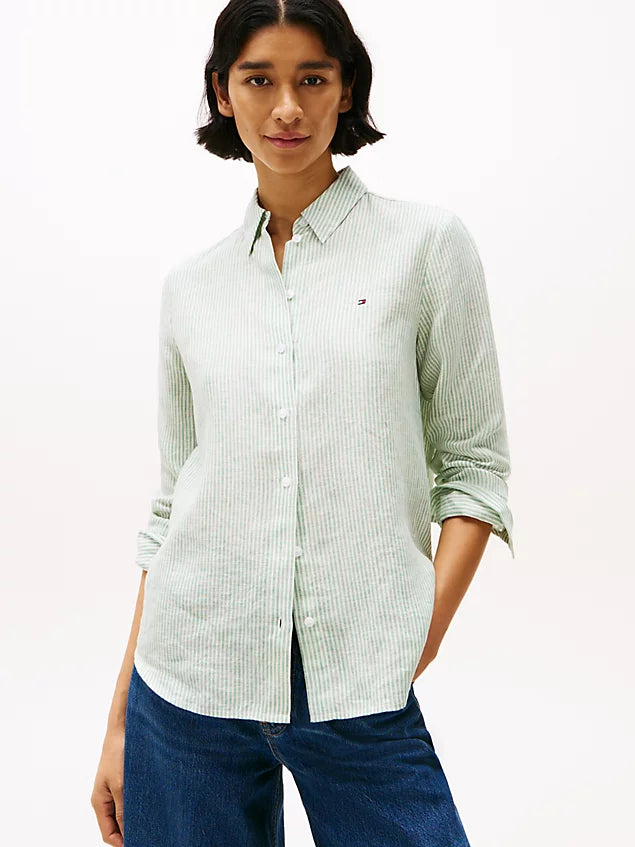 Women Tommy Regular Fit Linen Shirt / OLIVE