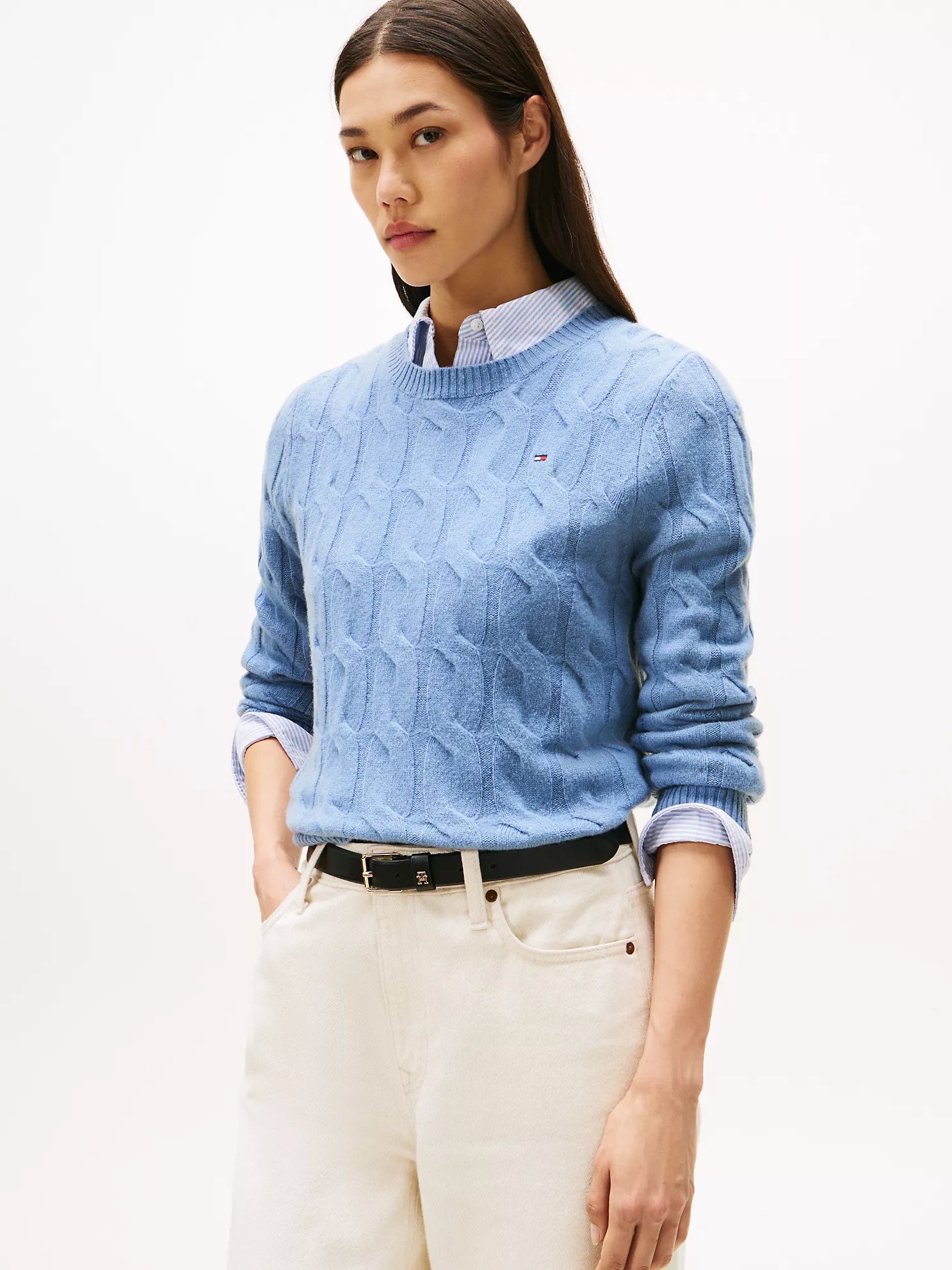 Womens' TOMMY Wool Cable Knit Sweater Brisk Blue