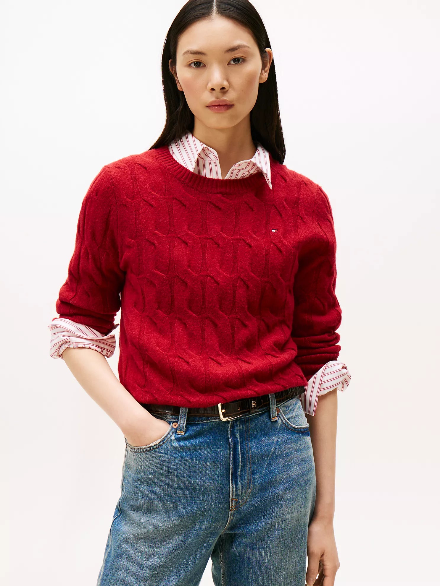 Womens' TOMMY Wool Cable Knit Sweater Regatta Red