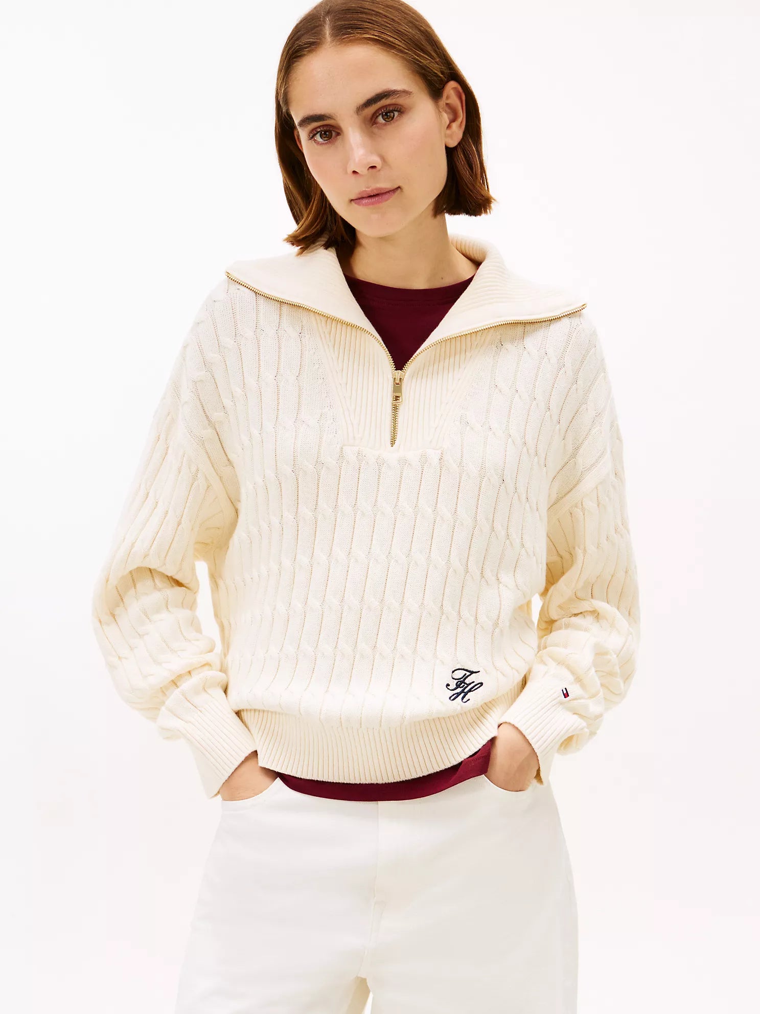 Womens' TOMMY Gold-Button Cable Knit Sweater Mesmerizing Calico