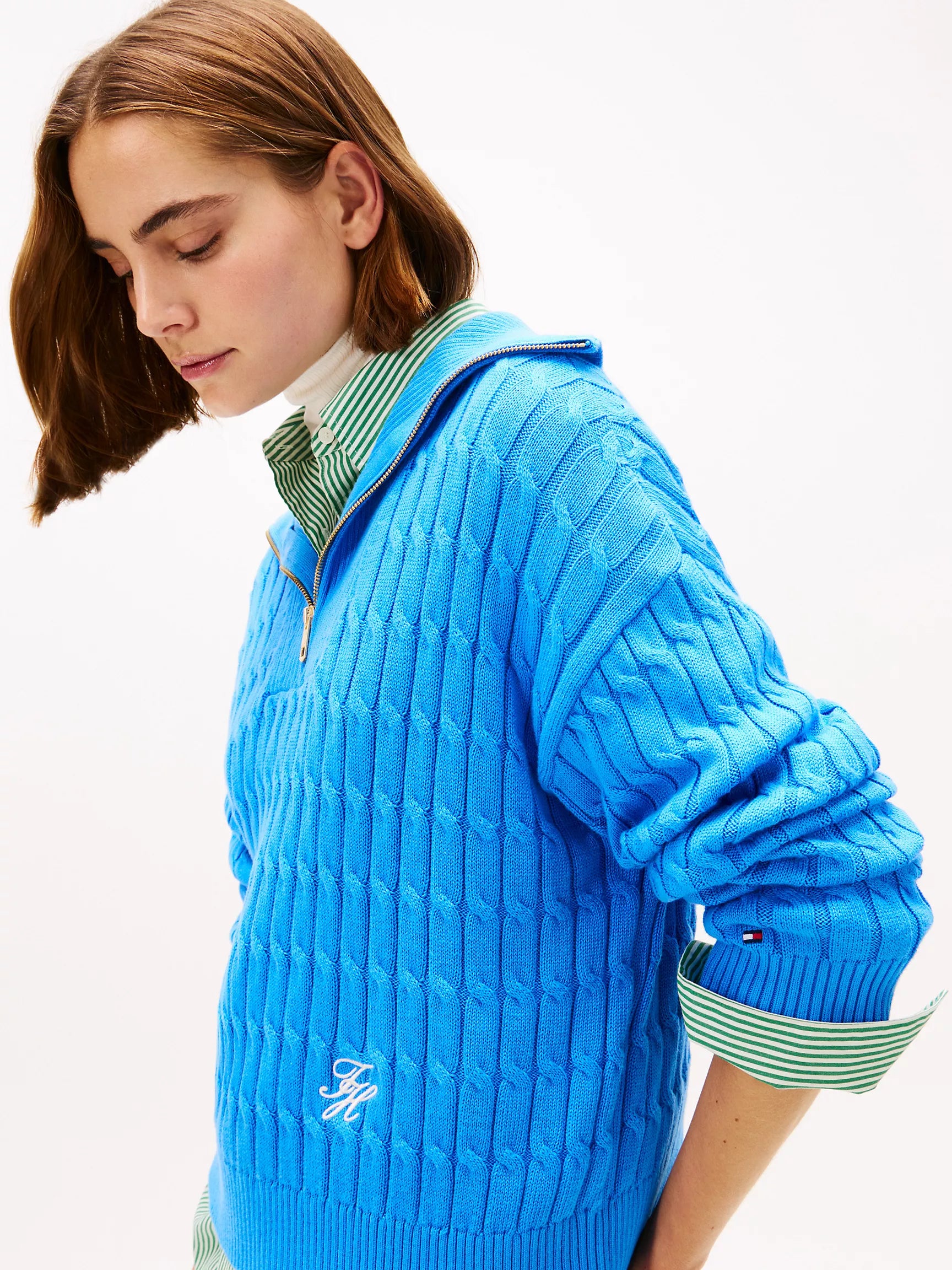 Womens' TOMMY Gold-Button Cable Knit Sweater Mesmerizing Blue