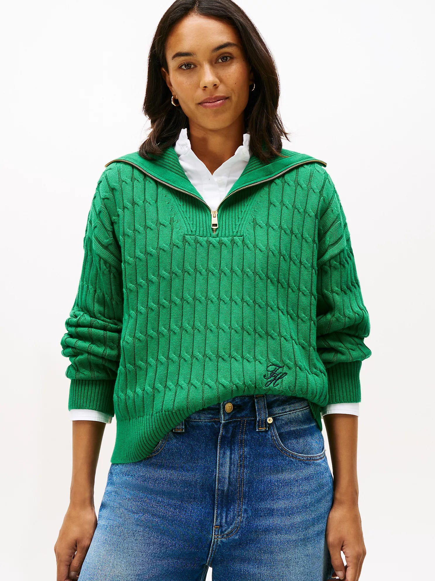 Womens' TOMMY Gold-Button Cable Knit Sweater Mesmerizing Nouveau Green