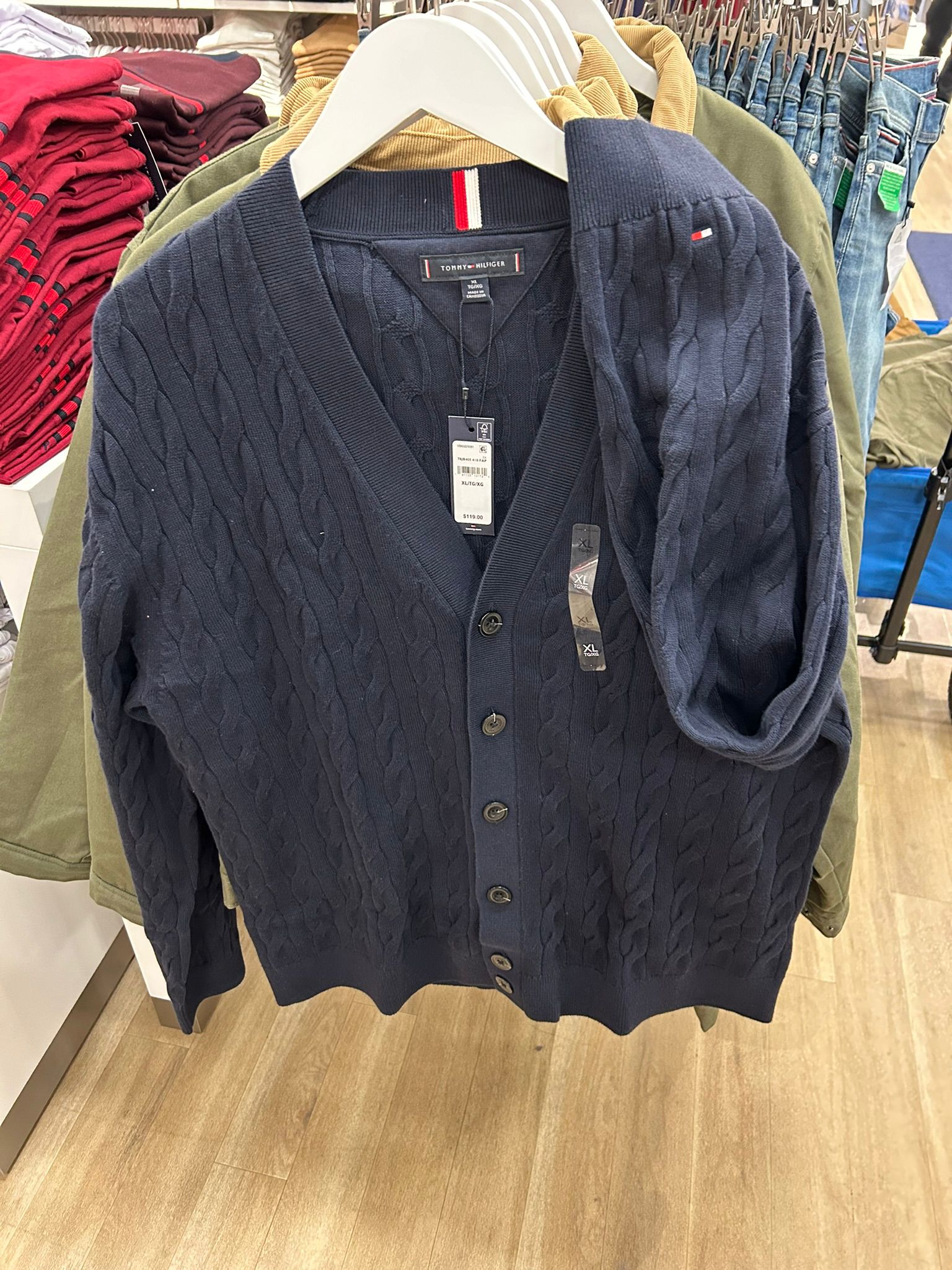 Tommy Mens' Cable Knit Cardigan Sweater