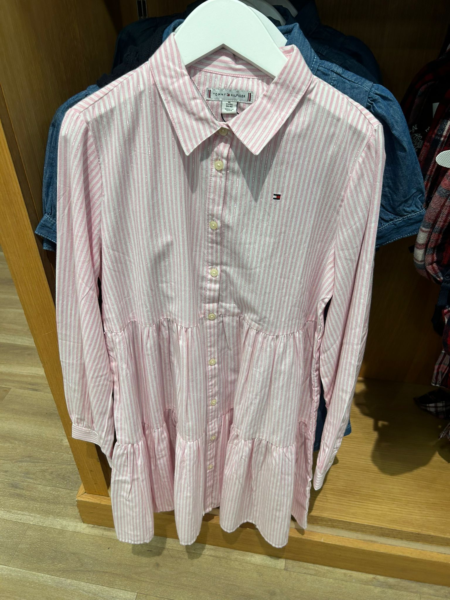 TOMMY HILFIGER Girls Metallic Stripe Relaxed Fit Shirt Dress