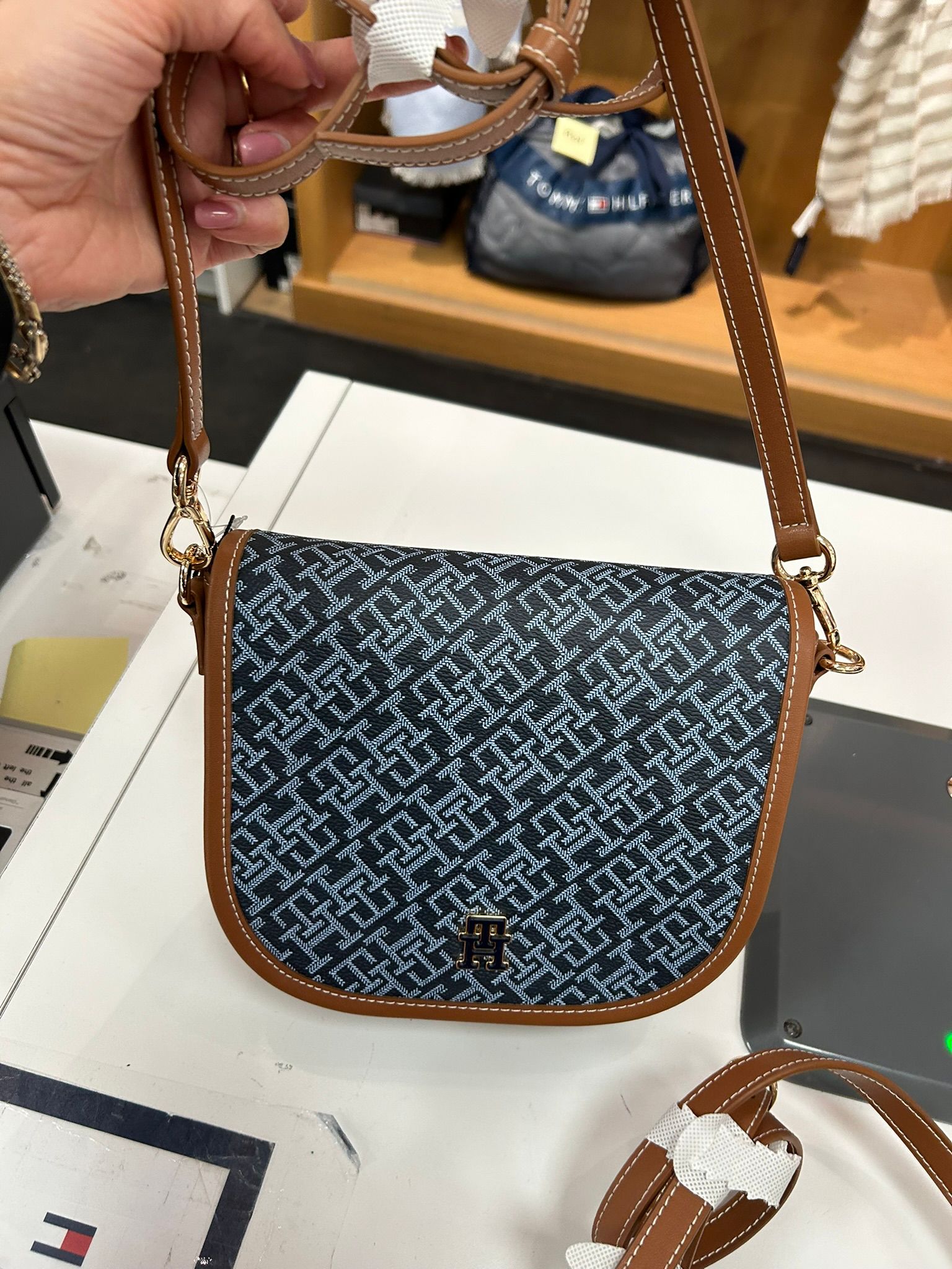 Allover Flag Print Crossbody Bag-Blue