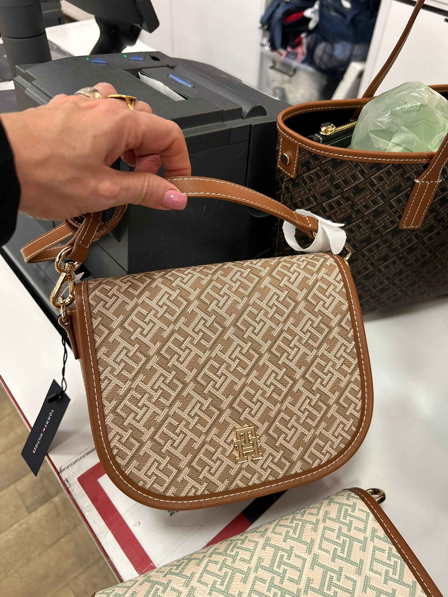 Allover Flag Print Crossbody Bag-Brown-Beige