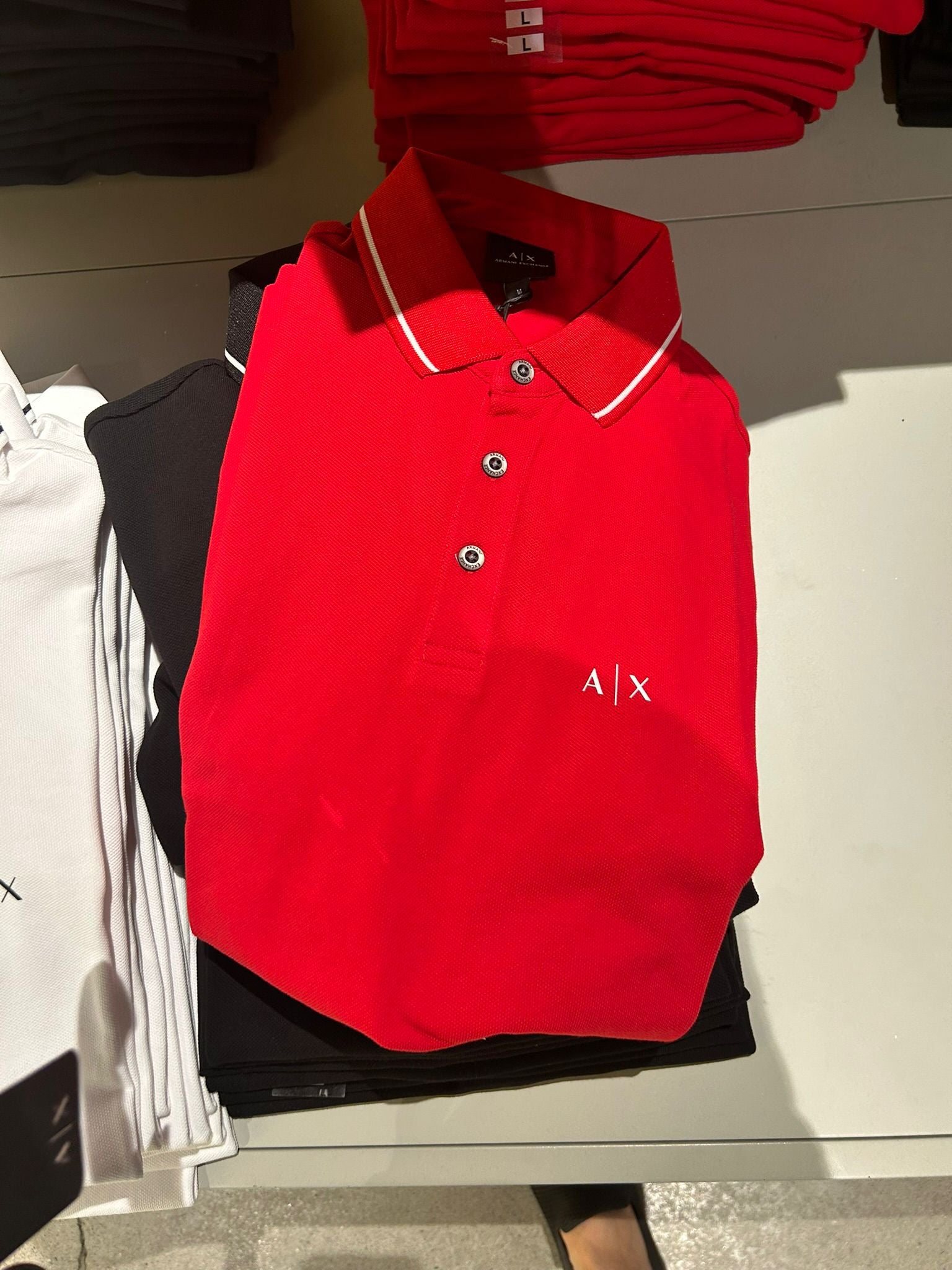 A|X Armani Exchange Men's Zipper Logo Polo T-Shirt.-Red-