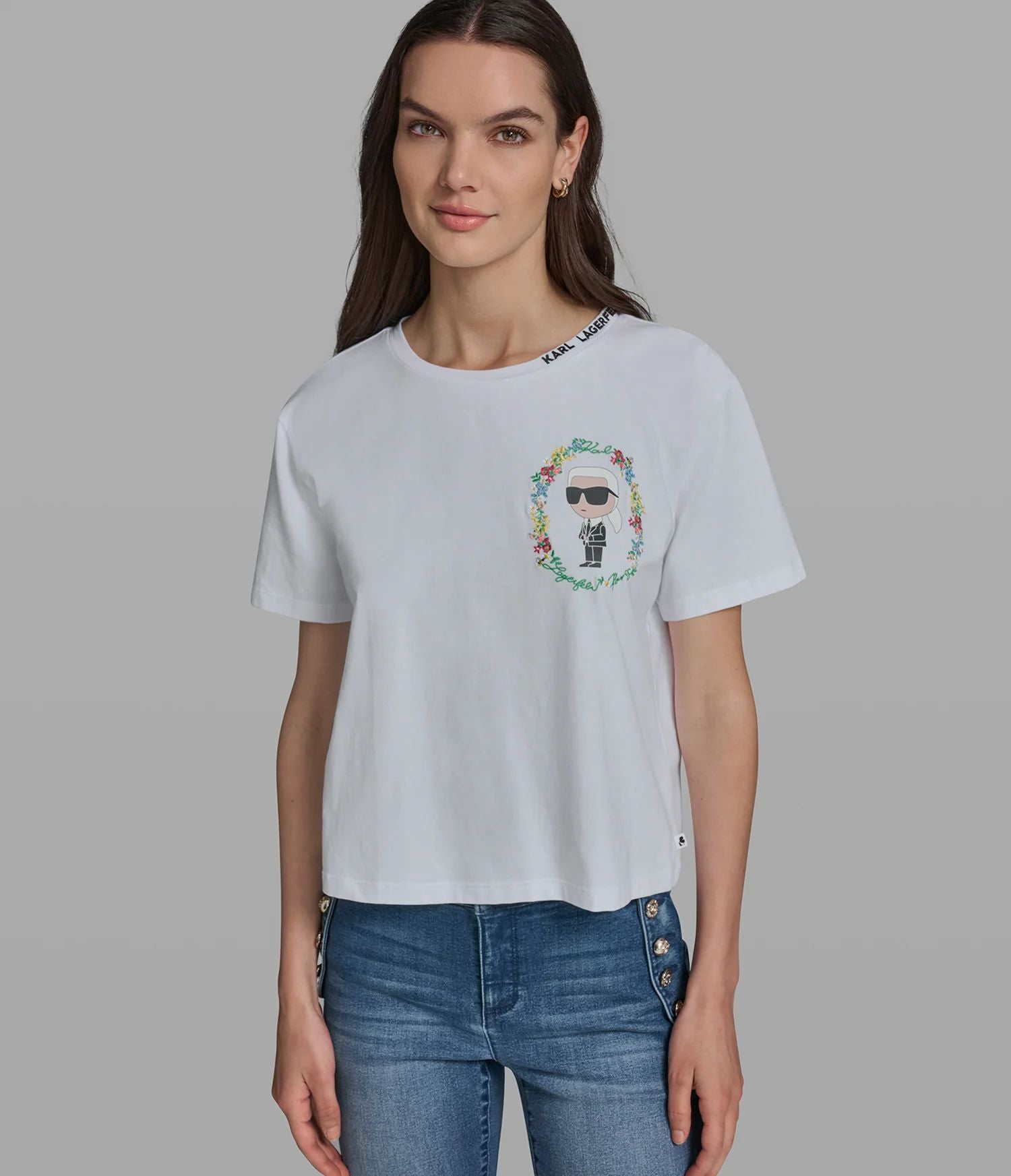 FLORAL FRAME KARL TEE-White