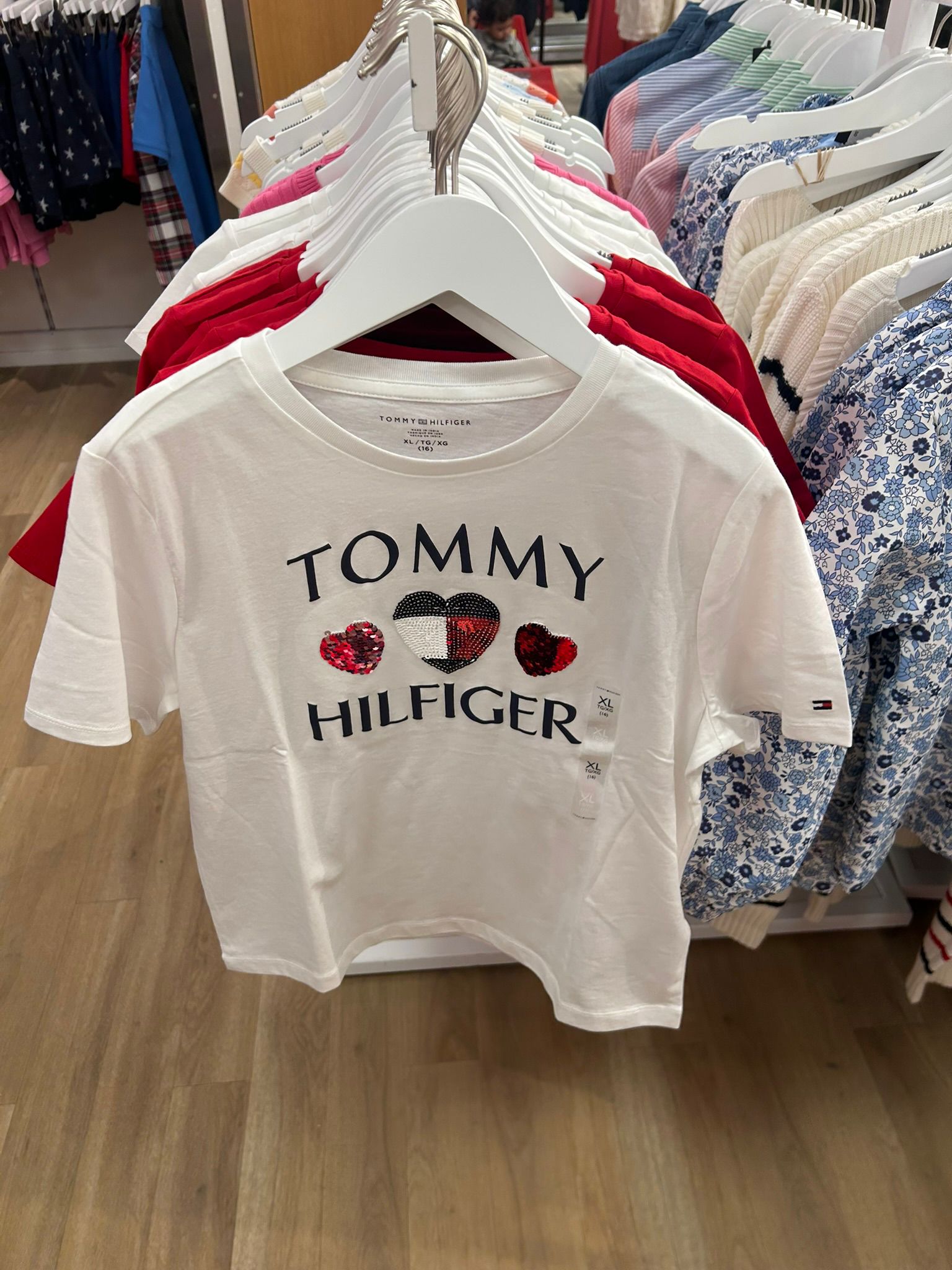 Tommy Kids' Sequin Heart Logo T-Shirt-White