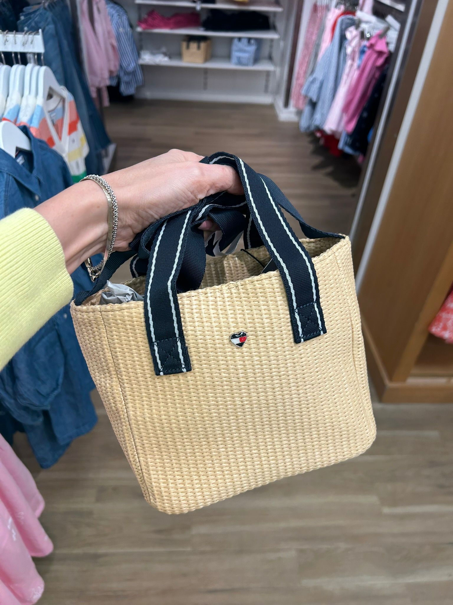 Tommy Hilfiger Raffia Crossbody Tote Bag-Yellow
