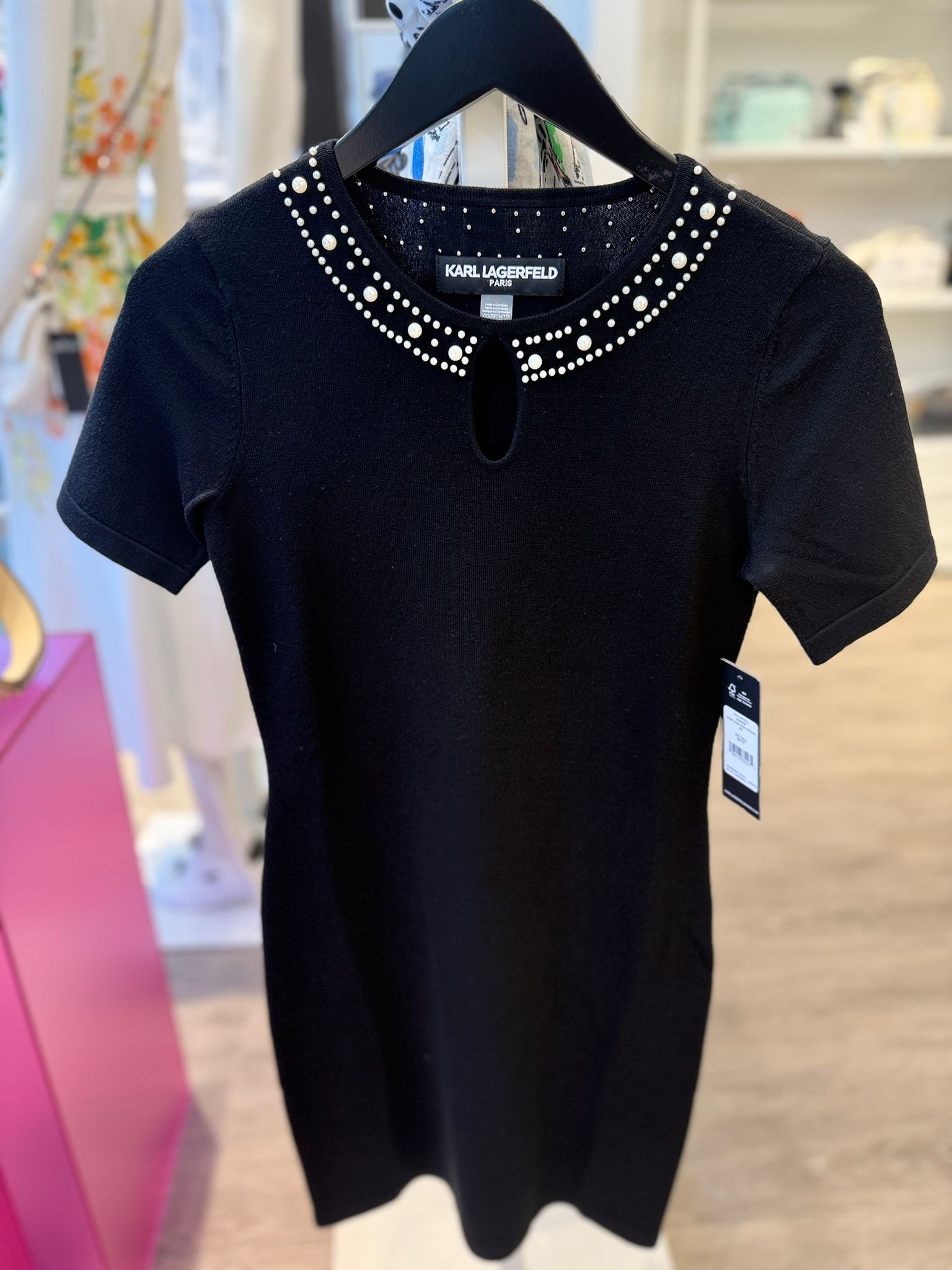 Karl PEARL TRIM SWEATER DRESS-Black