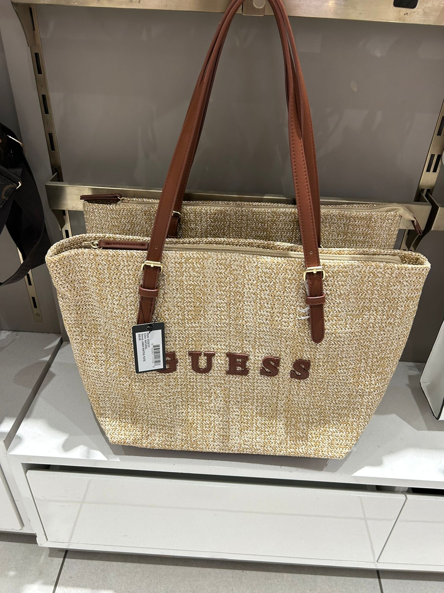 Guess woven straw-style tote Shopper Bag-Beige