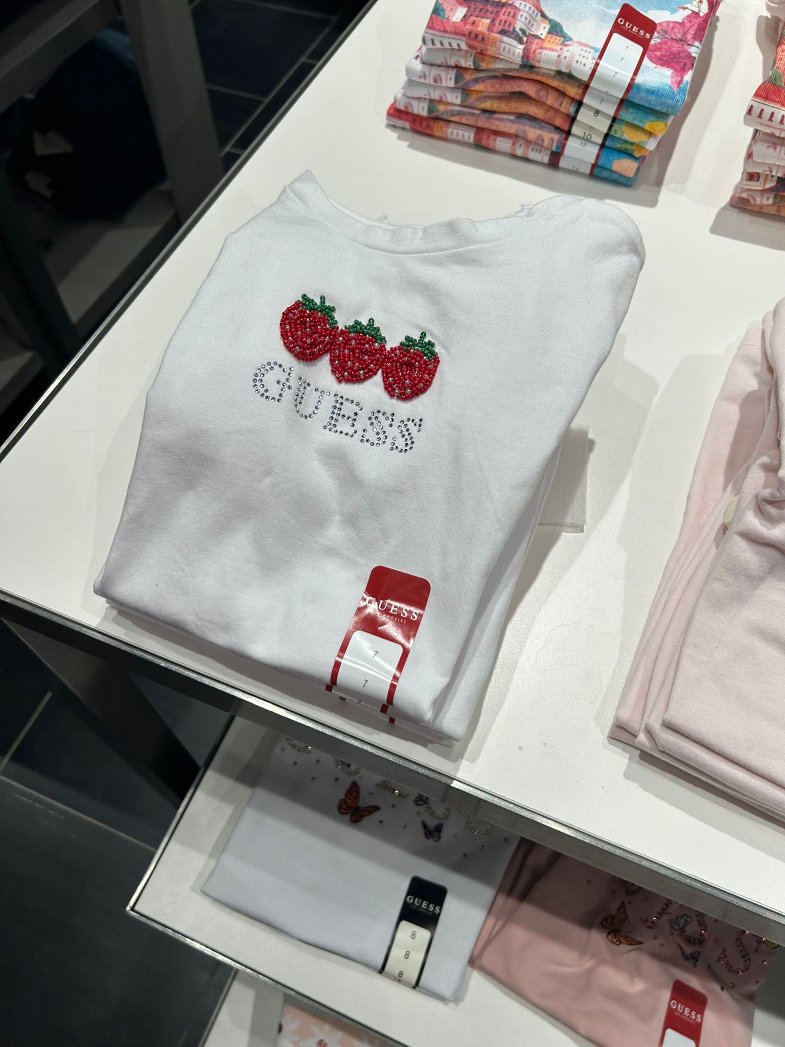 GUESS Kids girls' sequined strawberry logo cotton t-shirt-White