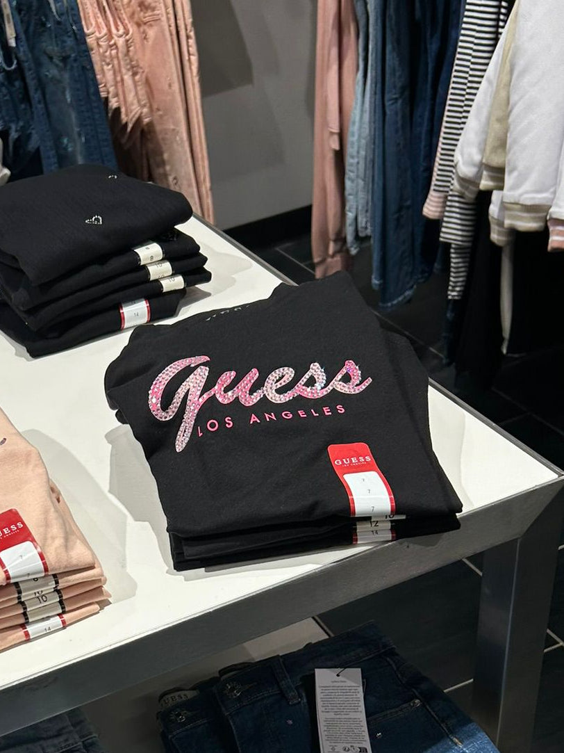 GUESS Los Angeles Kids girls' Embellished Logo Tee-Black