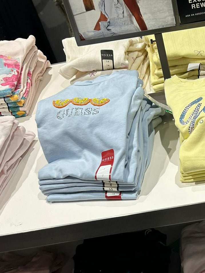 GUESS Los Angeles Kids girls' Yellow seed Logo Tee-Baby Blue