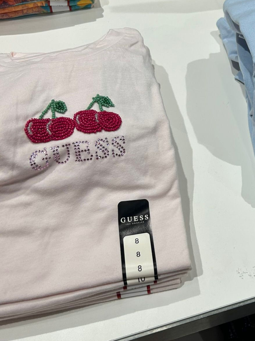 Guess Girls Pink Cherry Logo T-Shirt-Pink