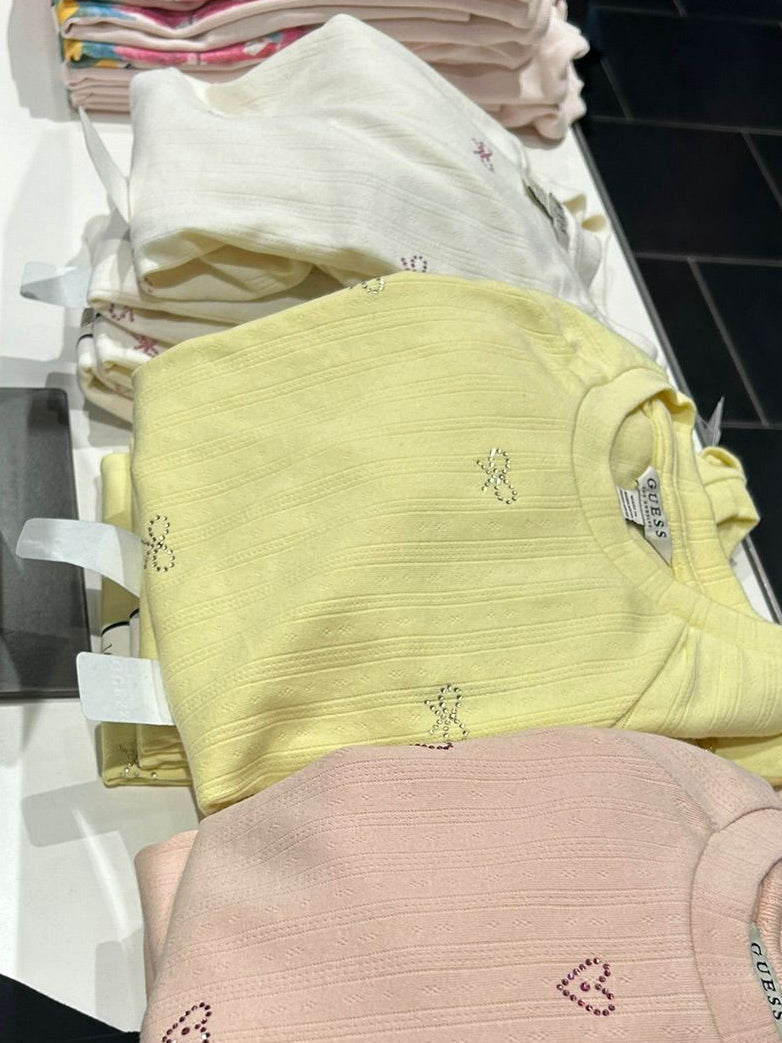 Guess Baby Girl Crew Neck Heart Patterned T-Shirt-Yellow