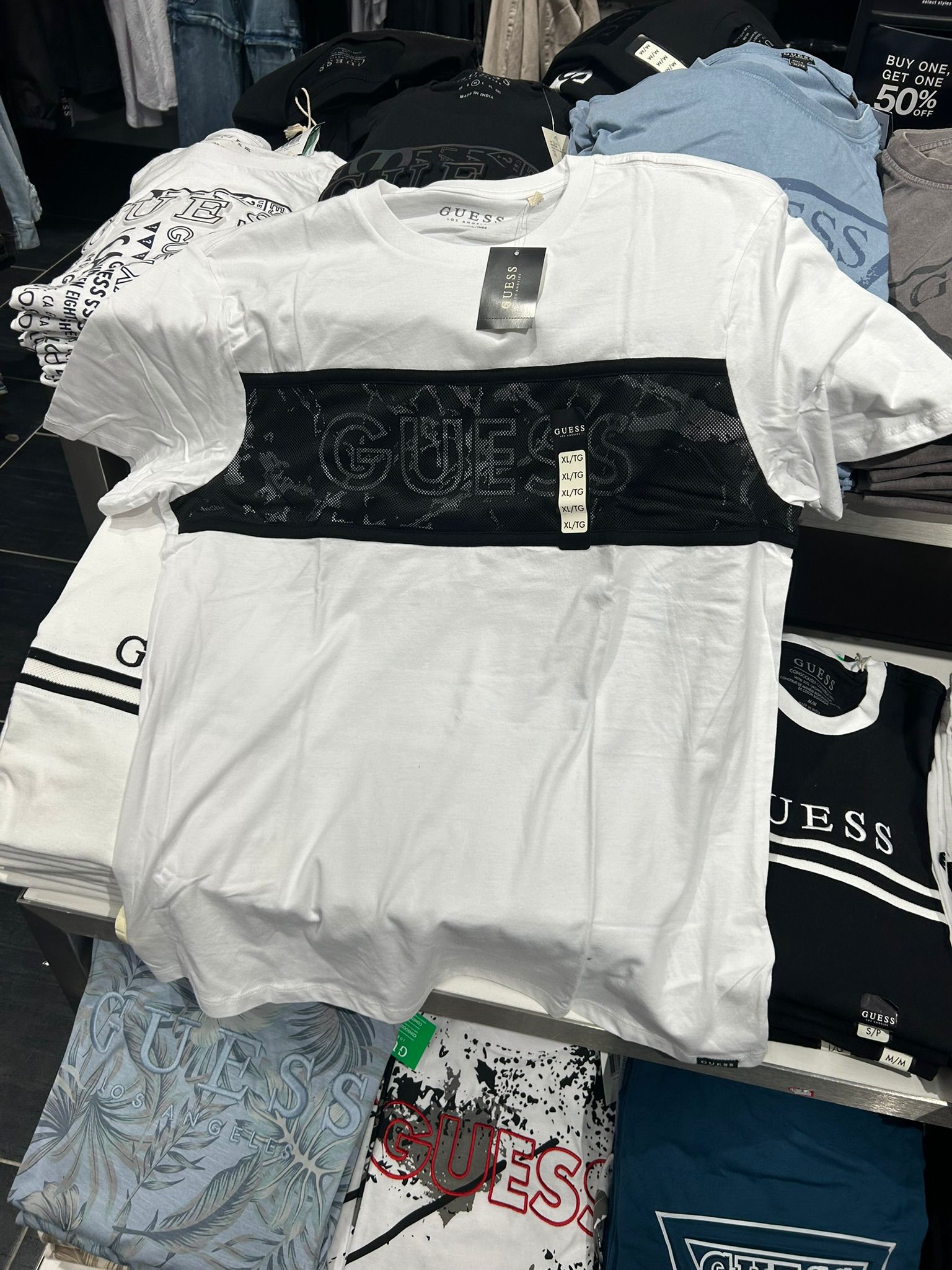 GUESS Black Horizonta Panel Graphic T-Shirt-White