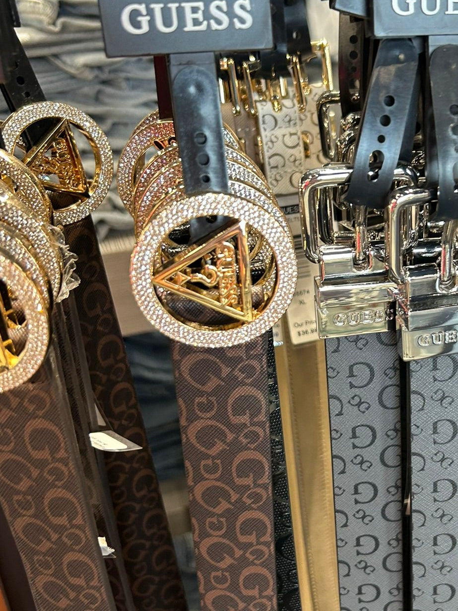 GUESS Crystal Logo Triangle Belt-Brown
