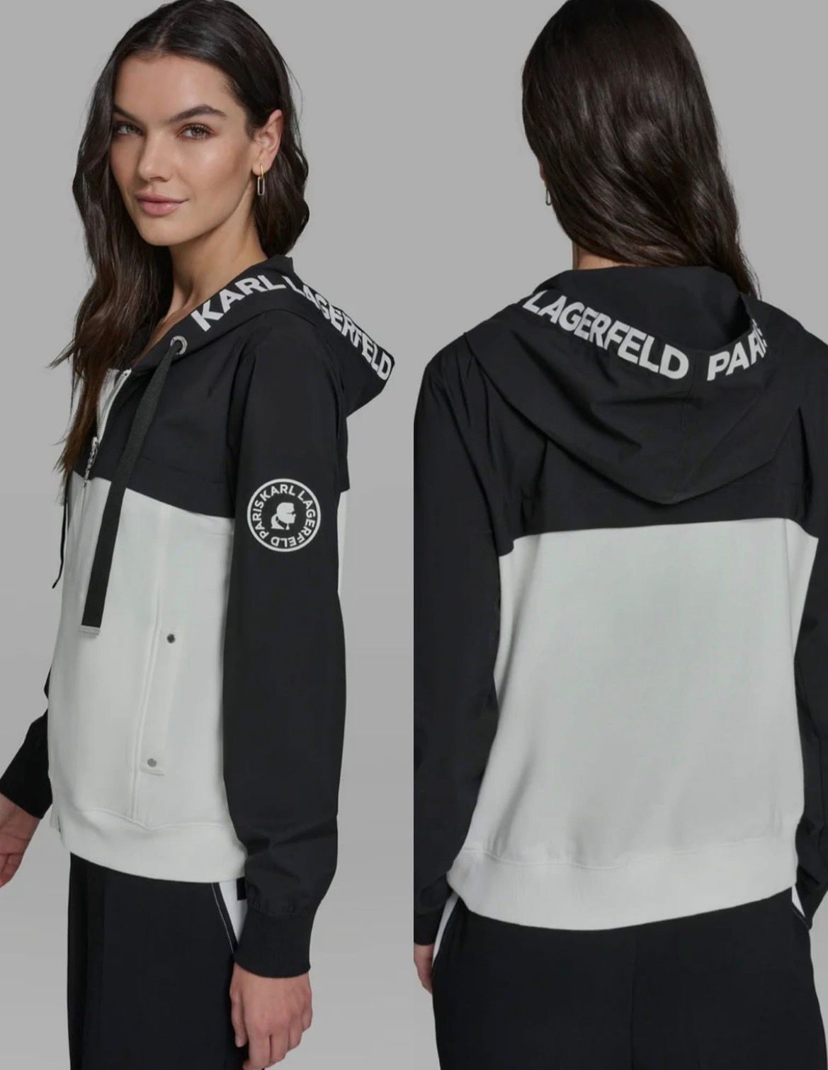 COTTON AND MODAL-BLEND COLOR-BLOCK PATCH JACKET-Soft White/Black