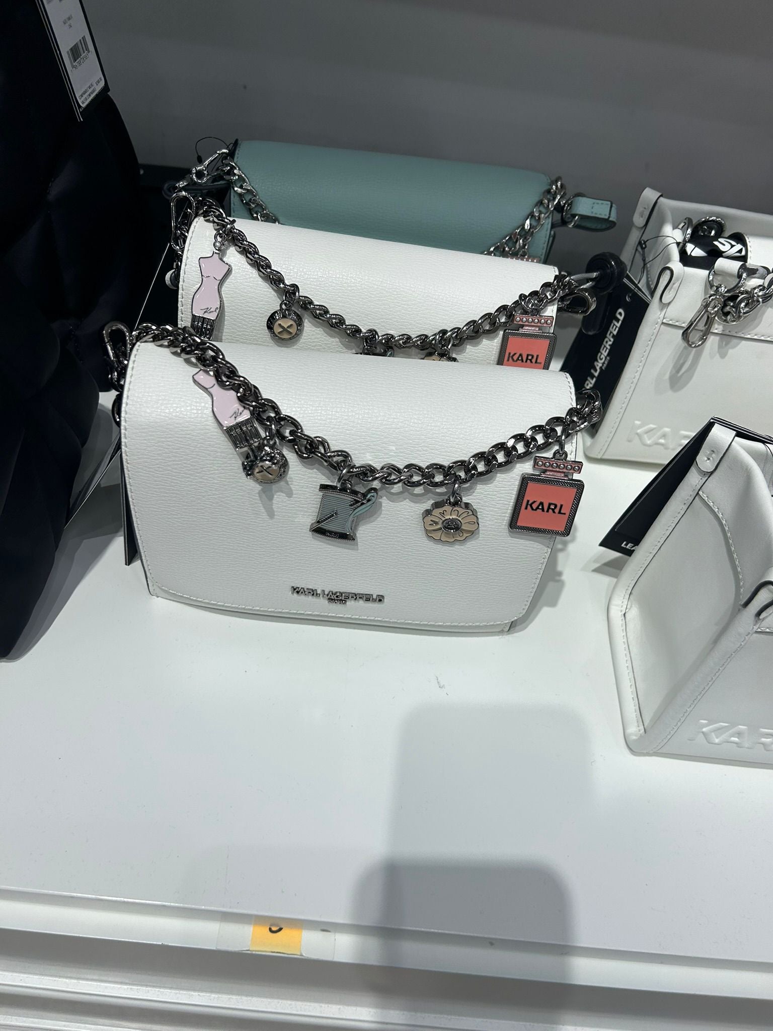 KARL LAGERFELD LOURDES CROSSBODY WITH FASHION CHAIN-Winter White/Silver