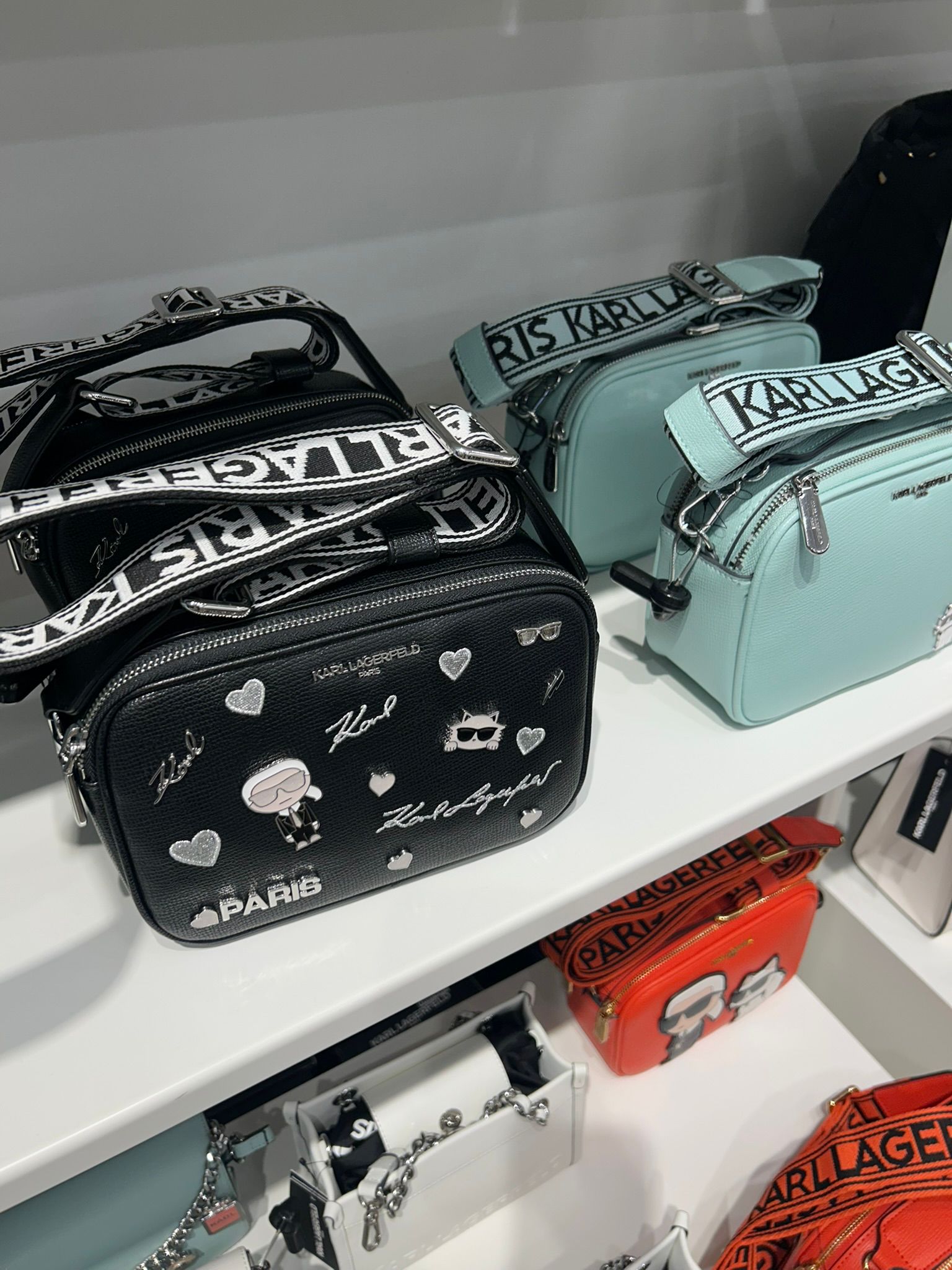 KARL LAGERFELD MAYBELLE CAMERA CROSSBODY WITH PINS-Black