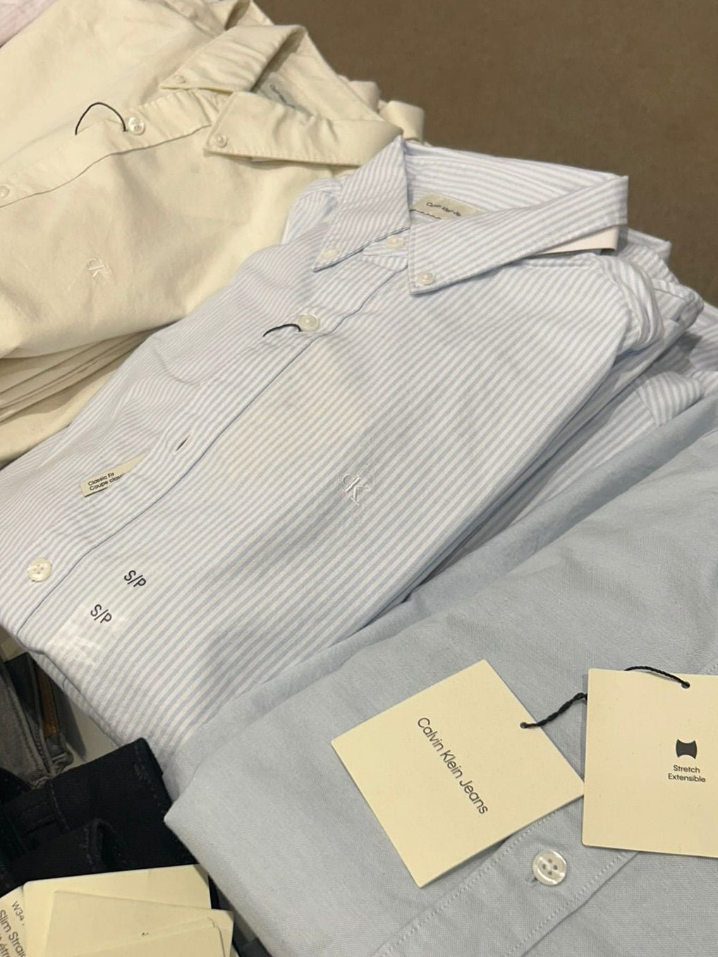Calvin Klein Slim Poplin Stretch Striped Shirt-Blue/White