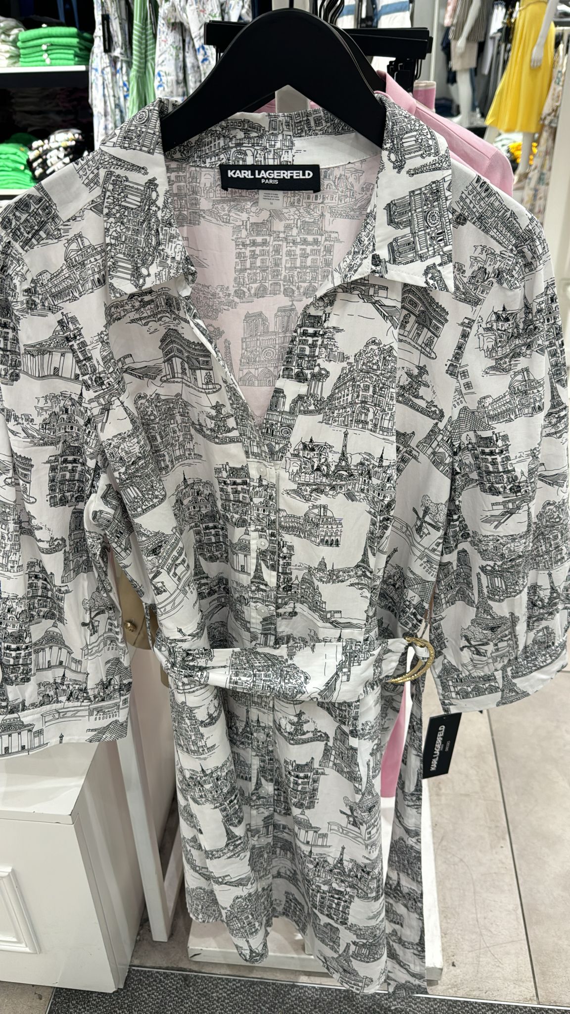 KARL LAGERFELD Button Up Collared Belted Shirt Dress Vestido Majer-Soft white and black