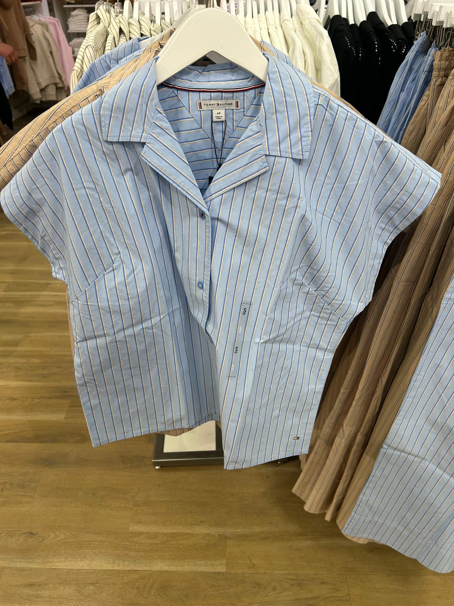 Tommy Women's Striped Poplin Camp Shirt-Vessel Blue