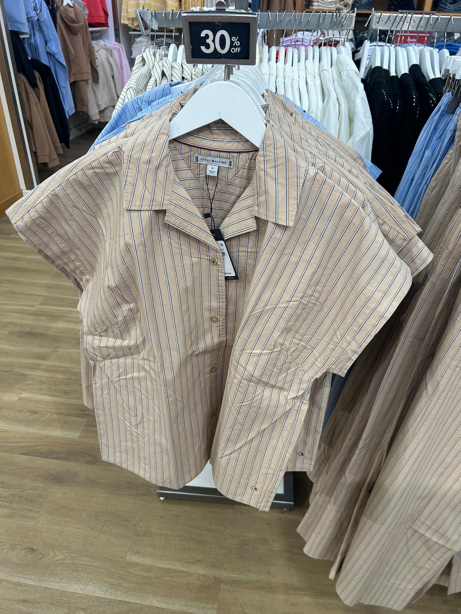 Tommy Women's Striped Poplin Camp Shirt-Clayed Pebble