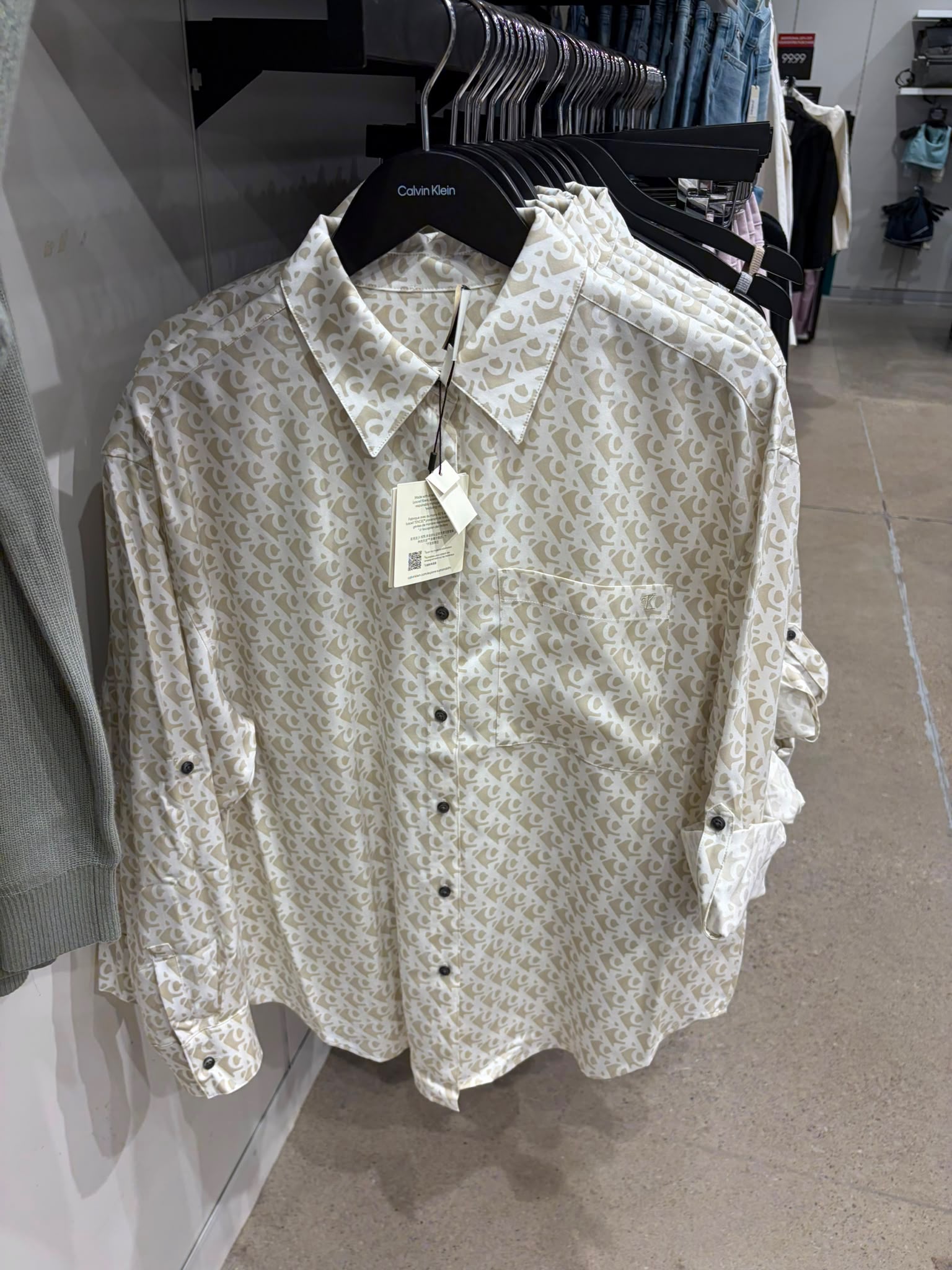 Calvin Klein Women's Monogram Logo Cotton Poplin Shirt-White