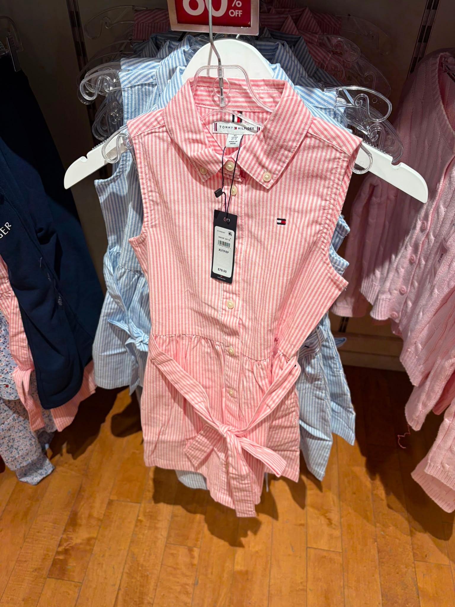 Tommy Girls' Stripe Poplin Shirt Dress-Pink