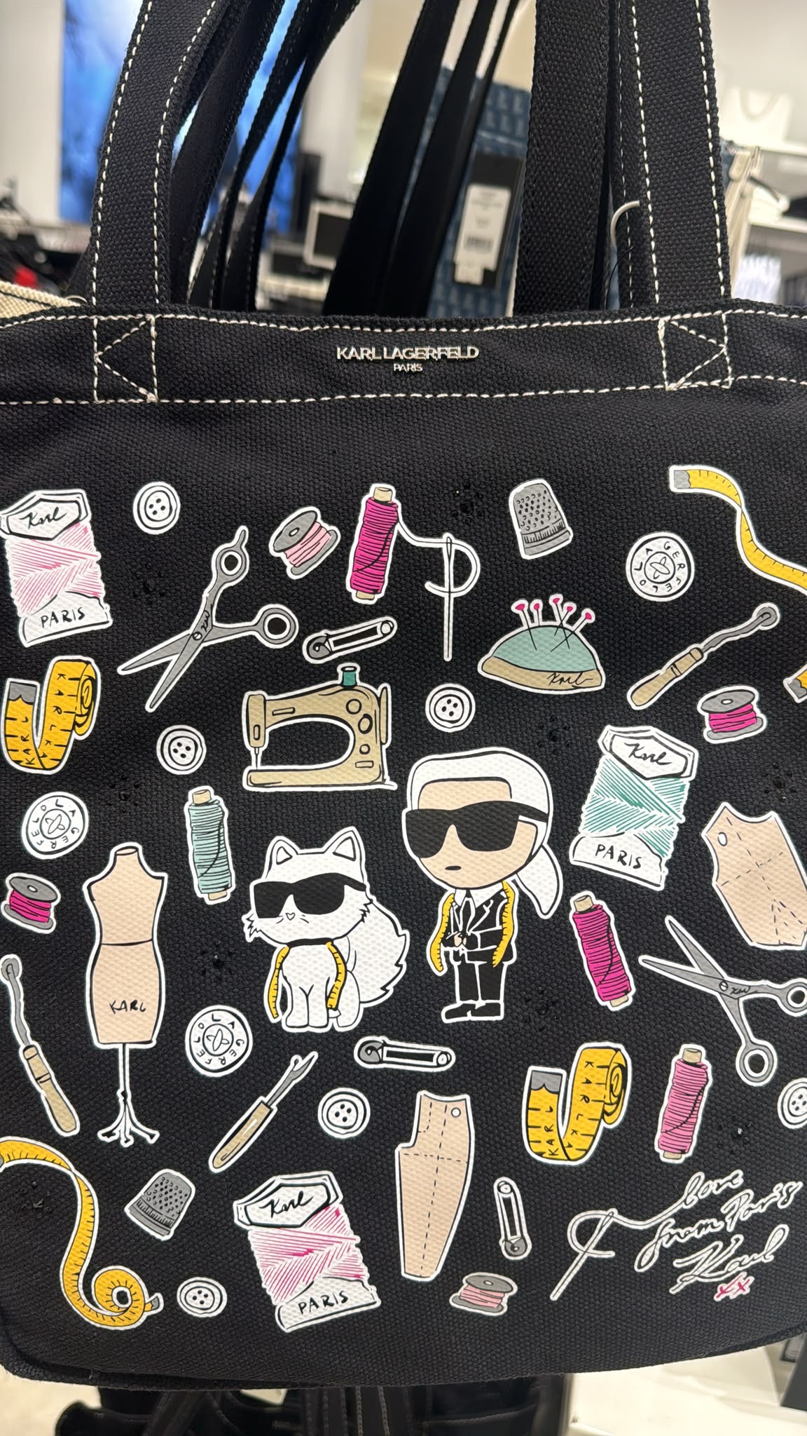 WOMEN'S CANNES KARL & CHOUPETTE CANVAS TOTE- Black