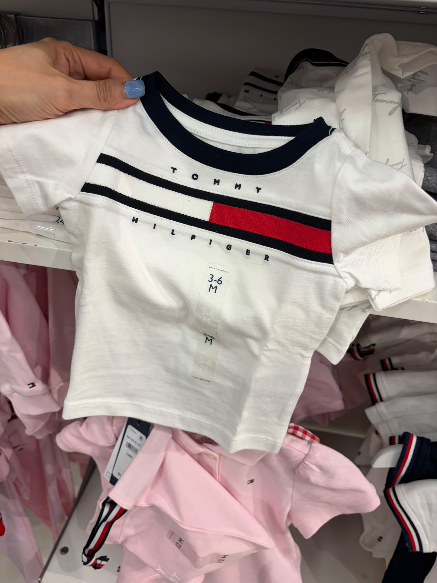 Tommy Hilfiger Babies' Flag Stripe Logo Ringer T-Shirt-Optic White